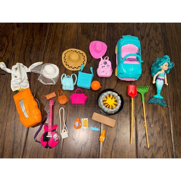 Barbie Other - Lot of 22+ Barbie Accessories, Purses, Hats, etc, Chelsea Car/Mermaid Dreamtopia